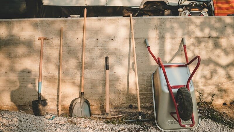 Garden tools next to wall